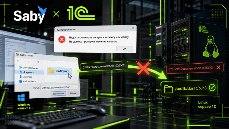 Ошибка проверки Windows-каталога обработкой Saby на Linux-сервере 1С